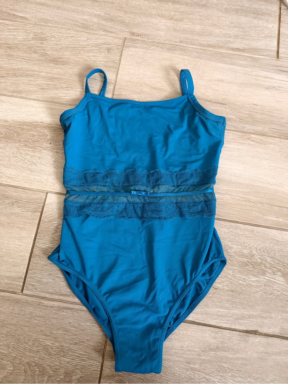 Mirella Teal Lace-Trim Leotard